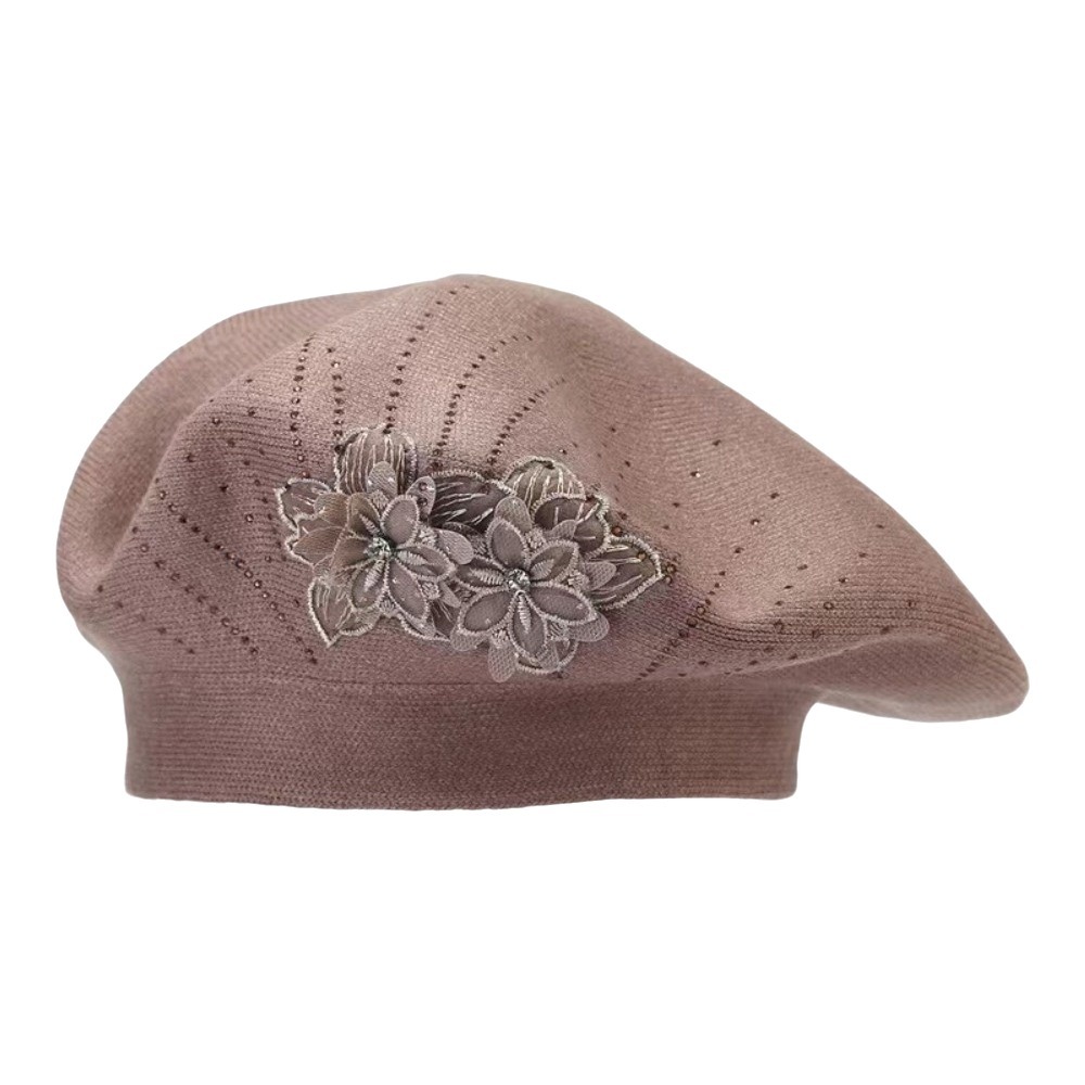 Beret French Wool - Casual Solid Color Flower Wool Beret