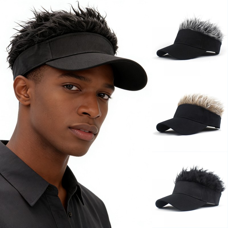 Visor Sun Hat - Men Women Synthetic Spiked Wig Hair